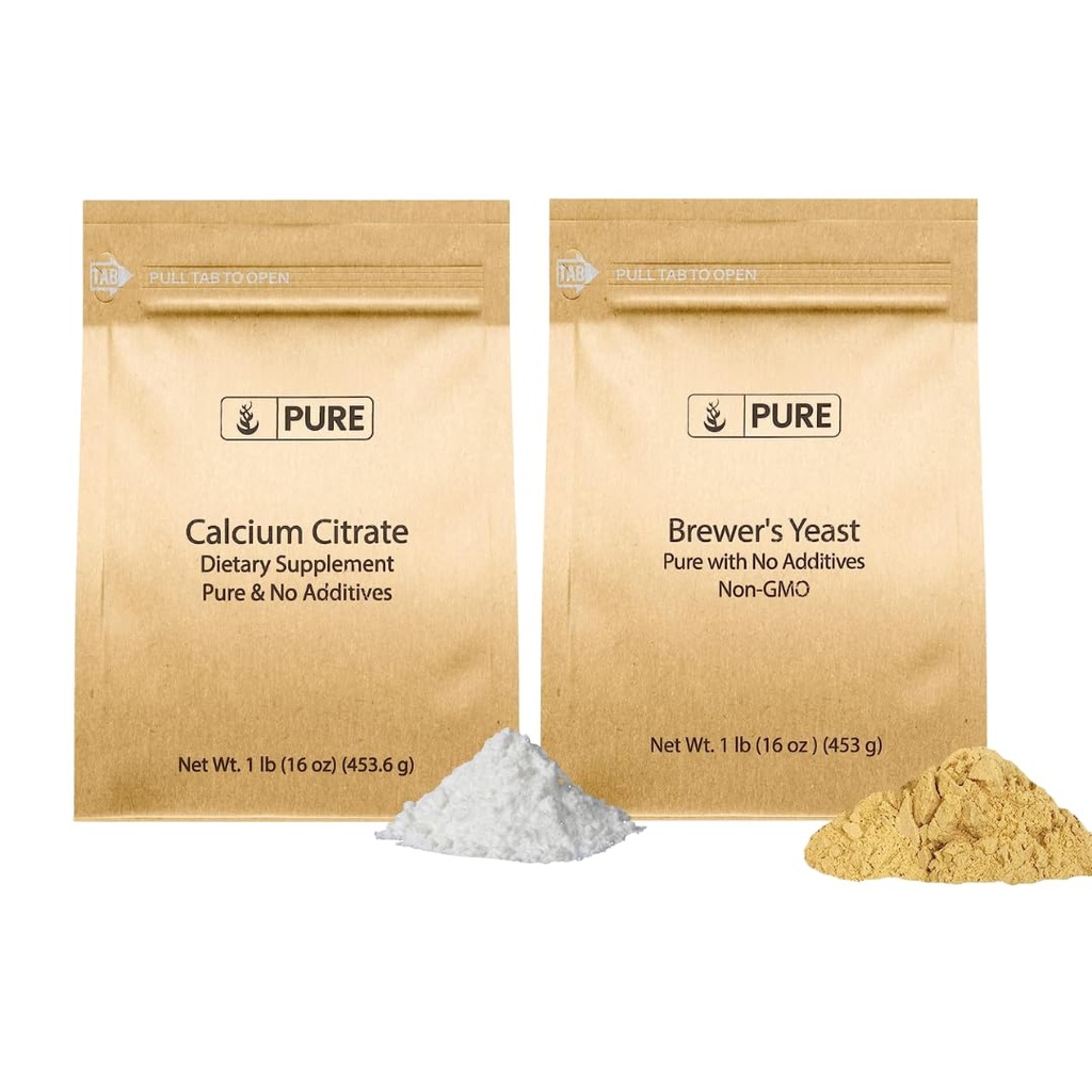 Pure Original Ingredients Brewer's Yeast ו Calcium Citrate Bundle, 1 lb כל, ללא תוספות או מילויים, תוספים