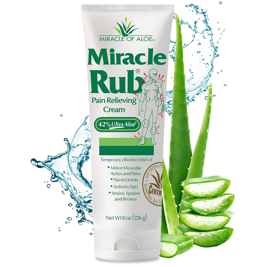 נס של Aloe Miracle Rub Pain Relieving Cream 8 oz, מהיר ויעיל הקלה עבור דלקת פרקים, שרירים וכאב משותף - כוח מקסימלי UltraAloe Formula, Topical Analgesic