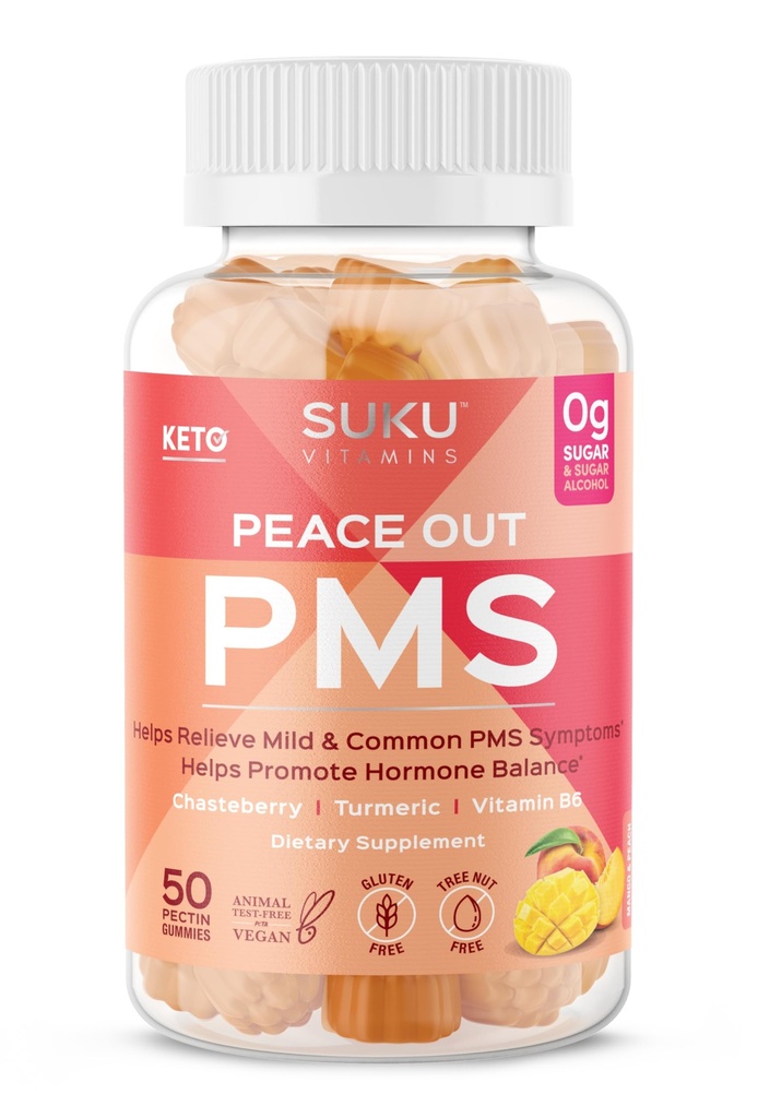 SUKU ויטמינים - PMS Gummy תוספת עם Chasteberry כדי Relieve PMS ו Menopause Peach מסטיקmies (50 הרוזן)