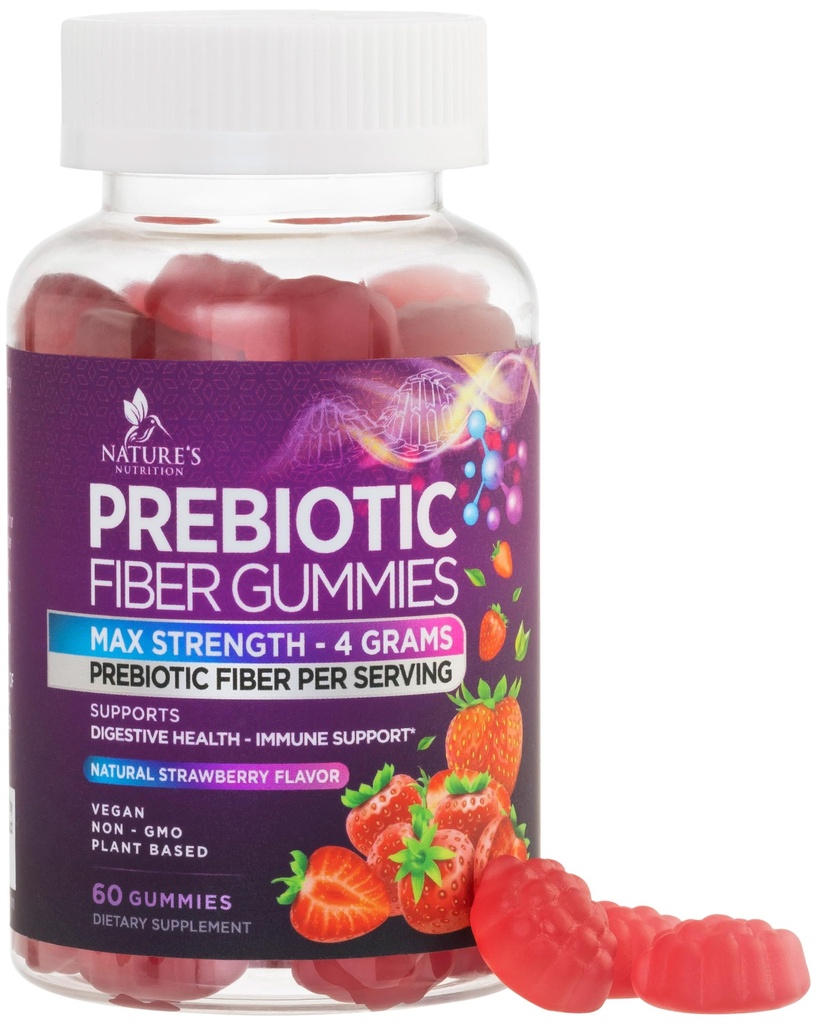 חניכיים סיבים למבוגרים, Daily 4g Gummy סיבים תוסף, Prebiotic Gummy Digestive Health Support - Plant Based Soluble סיבים צ'ws, Prebiotics תומך סדירות & Digest non-GMO - 60mies