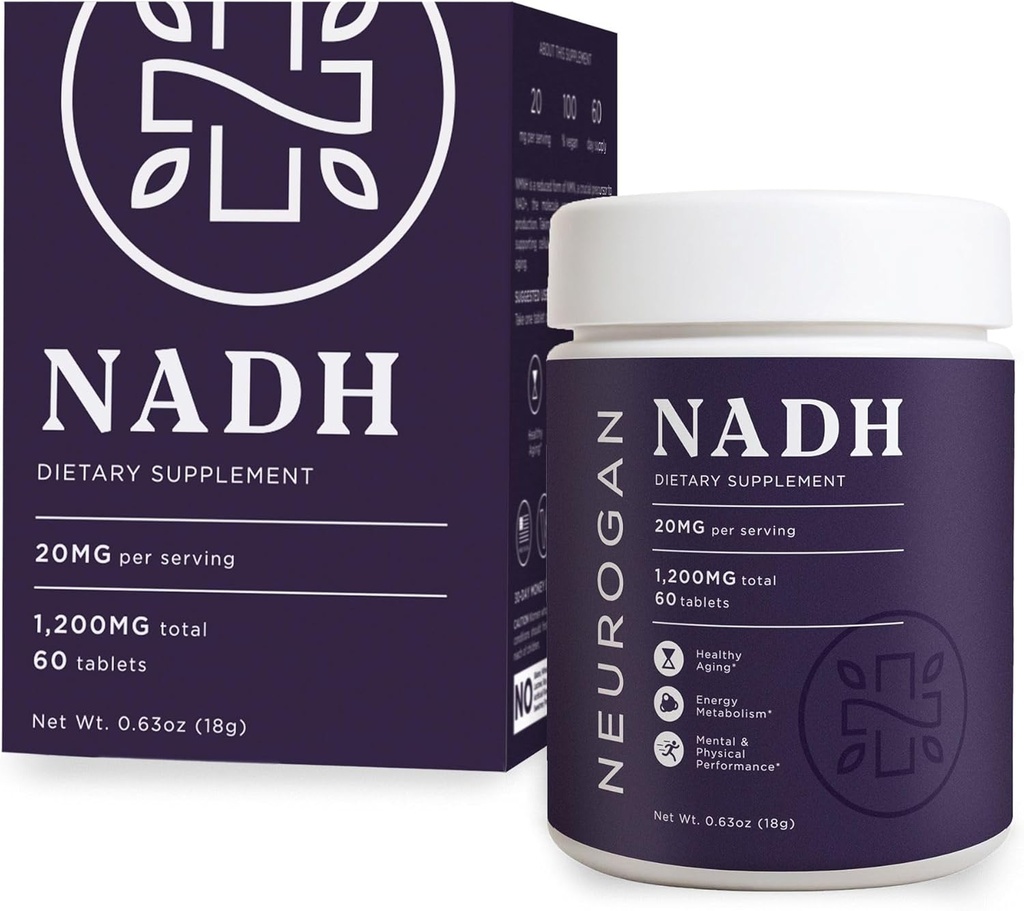 Neurogan NADH טבליות - 20 מ"ג Per משרת, 60 Ct - אנרגיה סלולרית, הזדקנות בריאה, קוגניטיבית, בריאות הלב תוסף - Nicotinamide Adenine Dinucleotide Hydride מופחת NAD תוסף