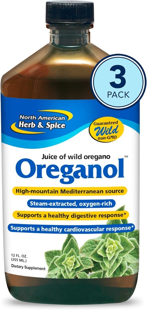 North American Herb & Spice Oreganol P73 Juice - 12 fl oz - Pack of 3 - Wild Oregano Oil - Heart & Digestive Health - Kidney, Pancreas & Liver Support - Non-GMO - 173 סך כל המשרתים