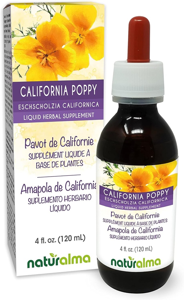 Naturalma Escholzia (Escholzia californica) Herb Alcohol-Free Tincture - 4 oz נוזל לחלץ טיפות - תוסף צמחי - טבעוני