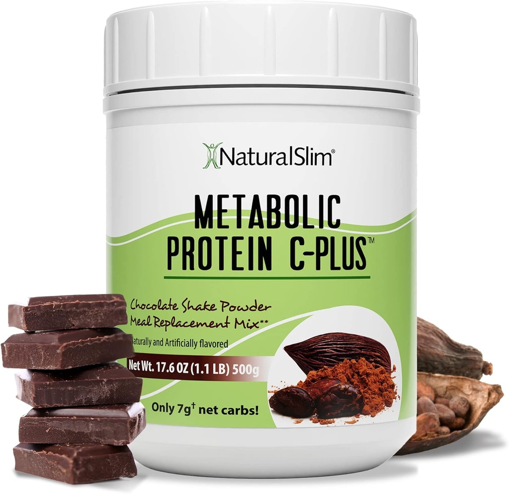אבקת חלבון טבעית Slim עם ויטמינים ומינרלים Metabolic C-Plus - אבקת החלפת Meal Fortified עם ויטמין C, Zinc & Amino Acid - אבקת חלבון שוקולד 10 לשרתים 1.1 lb.