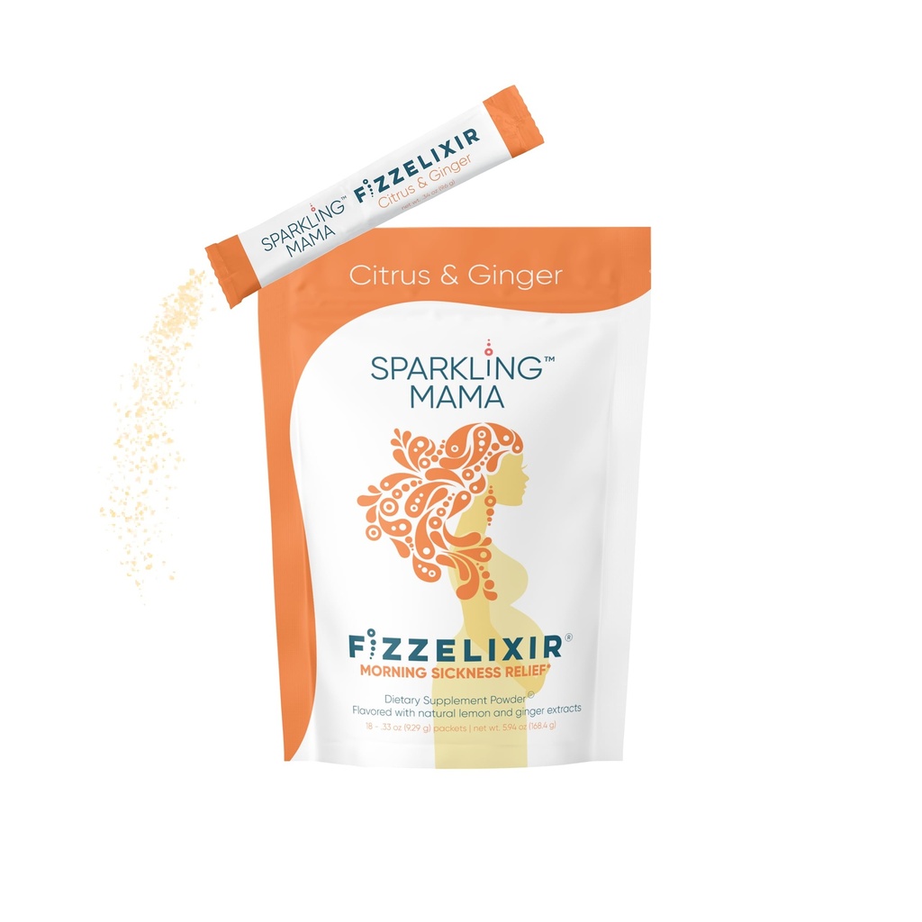 SPARKLING MAMA: Morning Disease, Fizzelixir Effer Settles the Stomach, הריון, 1st Trimester, IBS, Nausea, USA Made (Vitamin B6, Magnesium & Folic Acid), סיגריה וג'ינג'ר 18 מקלים