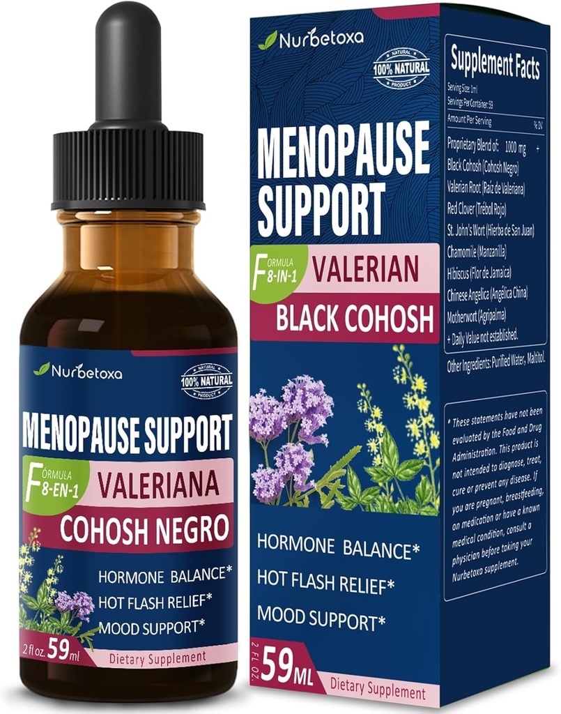 תוספי תזונה תוספת Menopause טיפות תמיכה, Estroven Menopause הקלה Tincture for Hot Flashes & Night Sweats with Black Cohosh, ולריאן. 2oz