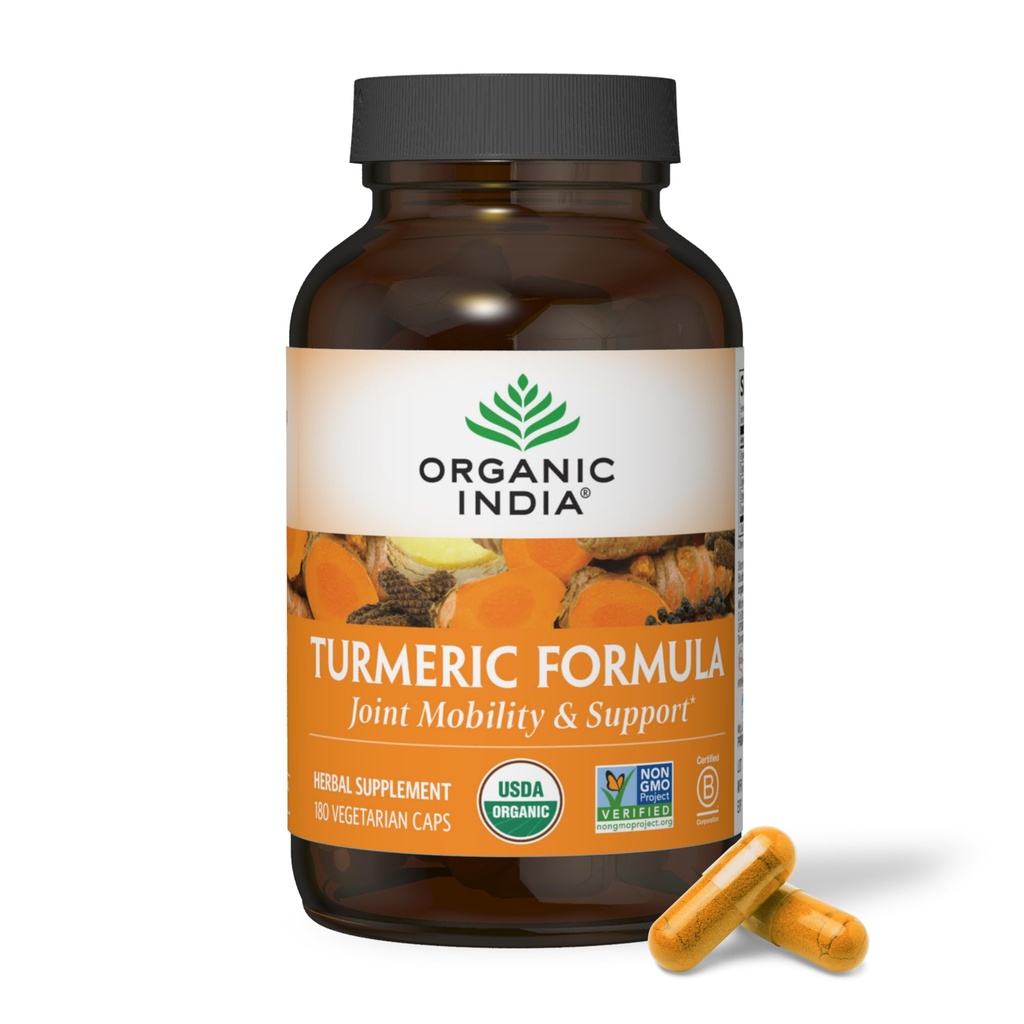 אורגני הודו Turmeric Curcumin עם Black Pepper - תוספת אורגנית Turmeric ותוספת Curcumin, קפסולות Turmeric, תמיכה משותפת מערכת תמיכה מערכת תמיכה, Whole Root, Trikatu - 180 קפסולות