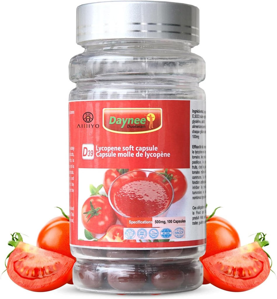 AIHIYO Lycopene Soft כמוסות, 100 מ"ג עגבניות תוספת לחלץ, תרכובת אורגנית פורמולה, 500 מ"ג פר קפסולה, 100 Softgel