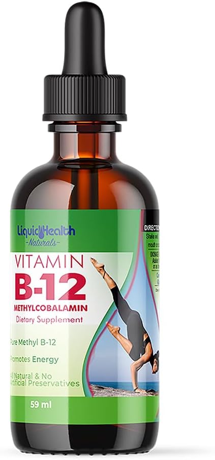 LIQUIDHEALTH ויטמין B12 Methyhydrobalamin נוזל טיפות עם hydroxocobalamin sublingual hydroxocobalamin - Boost Energy, Support Immune System, שיפור זיכרון וריכוז - מיוצר בארה"ב, טבעוני, non-GMO (2 oz)