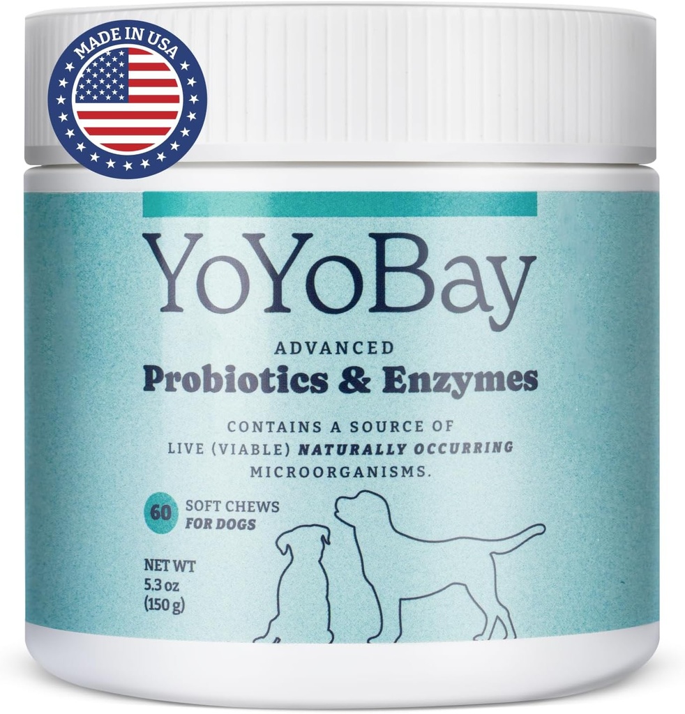 Probiotics for Dogs, for Gut Health and Digestive Health, Yeast Balance, Immune Support, Dog Probiotics and Digestive Enzymes, מעל 1 מיליארד CFUs, 60 צ'אדות רכות