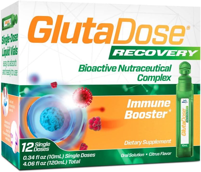 GlutaDose Recovery Immunity תוסף - ויטמין נוזלי Immune תמיכה לילדים ומבוגרים, Cold & Flu Care חבילה (Glutathione Astragalus Echinacea Acerola) Immune Booster עבור נשים - 12 Vials