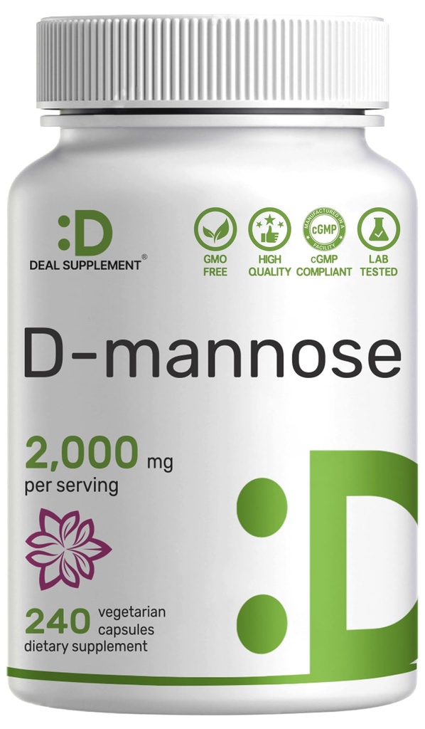 DEAL SUPPLEATION D Mannose 500 מ"ג קפסולות (2,000 מ"ג פריון), 240 גלולות Veggie - Fast Acting Water-Soluble Form - תוספת חיזוק Urinary Tract (UTI) תמיכה בריאות - Non-GMO, ידידותי טבעוני ידידותי טבעוני