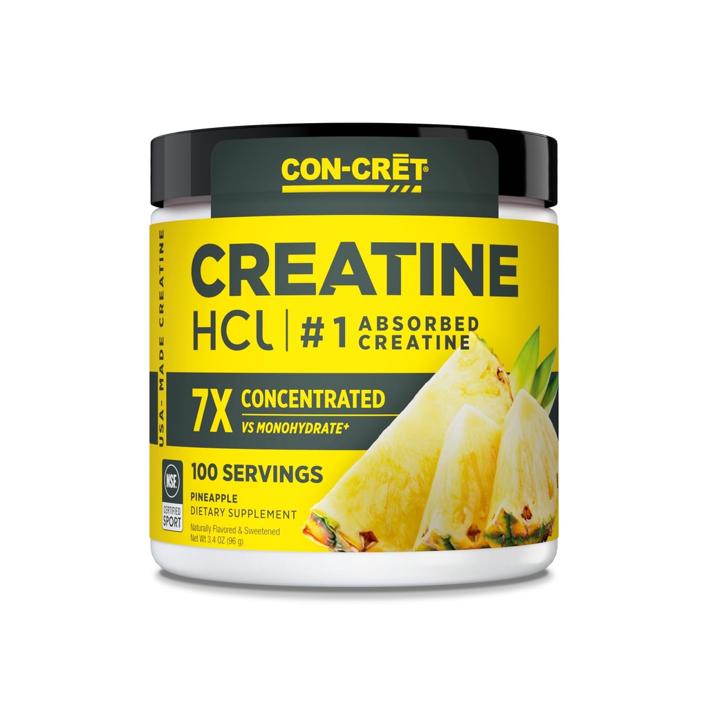 אבקת HCl של CON-CRET Creatine HCl | שריר, קוגניטיבי, אנרגיה סלולרית תמיכה | No Bloating or Cramps | USA Made & NSF Certified | Pineapple (100שרת)