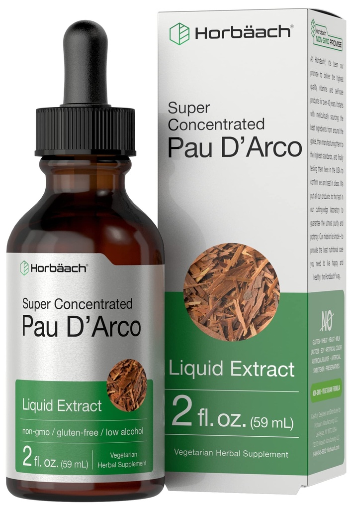 Horbaach PAU Daku Bark Tincture | 2 fl oz | Tabebuia Abellanedae Herb Extracts | נמוך אלכוהול טיפות; Vegetarian, non-GMO & Gluten Free Herbal תוסף