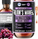 HerBIFY Lions Mane תוסף - Daily Mushroom for Memory, Focus & Clarity - Brain Booster - Lions Mane Tincture for Immune Support - 4 Fl oz Grape Flavor