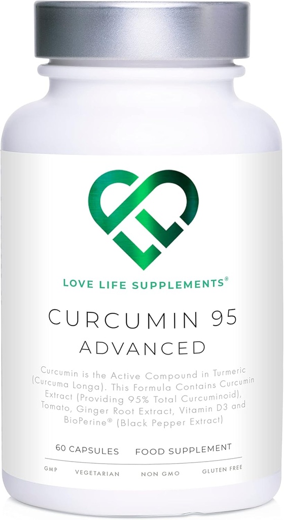 Curcumin 95 מתקדם, 60 קפסולות, High Power Curcumin (The Active Component of Turmeric) עם 95% Curcuminoids + BioPerine® (Black Pepper), ויטמין D, טומטום וגרינג Root, GMP אישר את אישורו