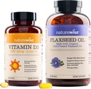 NatureWise ויטמין D35,000יו (125 mcg) 1 שנים אספקה עבור תפקוד שרירים בריא, ו- Immune Support Organic Flaxseed Oil Max 720 מ"ג ALA | קיבולת גבוהה יותר של שמן פאיקס אומגה 3