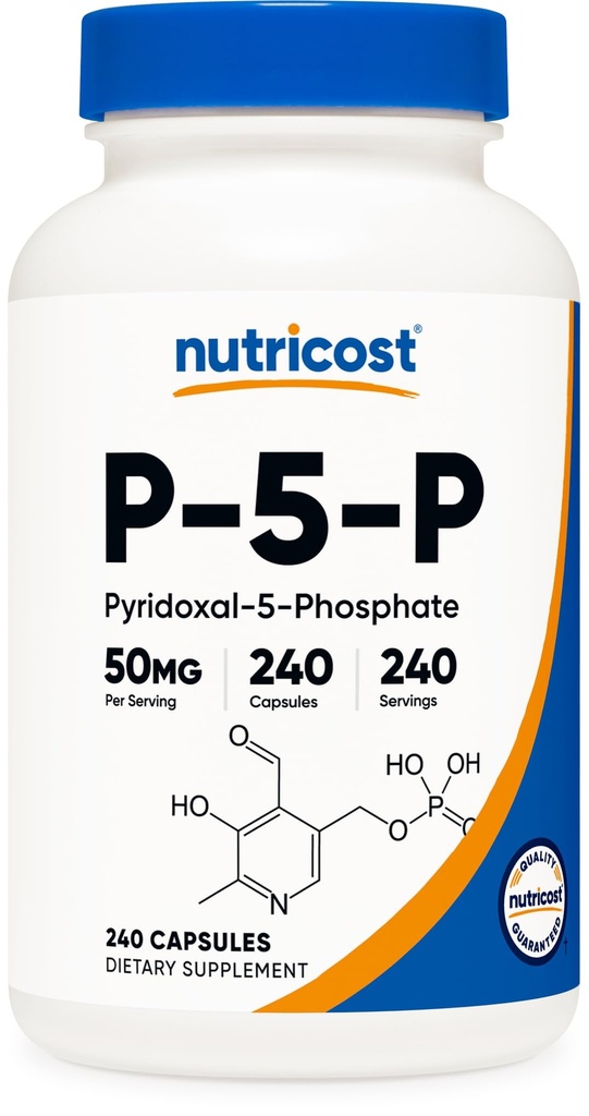 ויטמין P5P ויטמין B6 תוסף 50 מ"ג, 240 קפסולות (Pyridoxal-5-Phosphate) - Vegetarian Friendly, non-GMO, Gluten Free