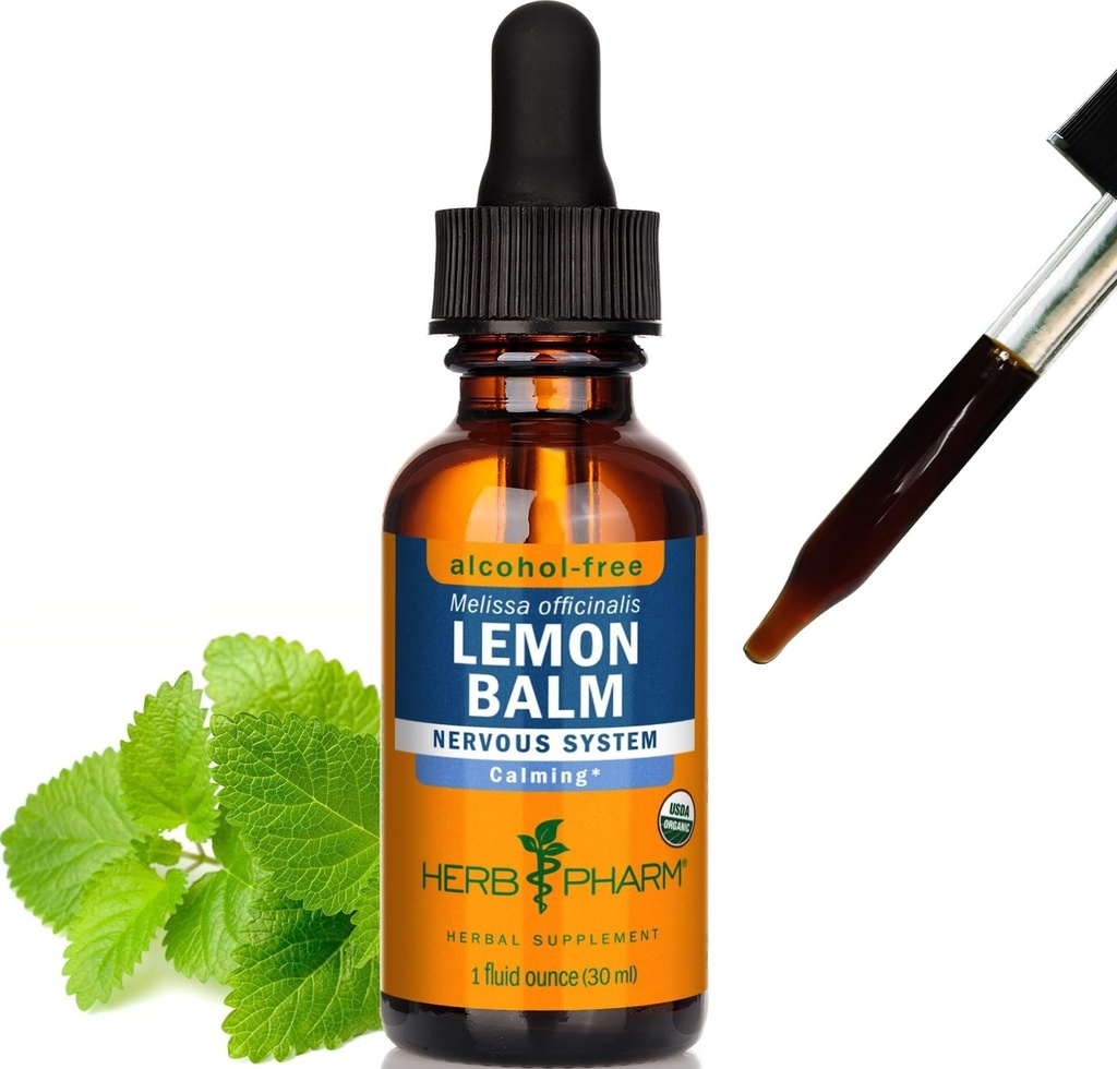 Herb Pharm מוסמך לימון Balm נוזל לחלץ תמיכה מערכת העצבים, אלכוהול חינם Glycerite, 1 Oz