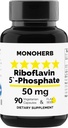 MONOHERB Riboflavin 5'-Phosphate 50 מ"ג - 90 קפסולות צמחוניות - ויטמין B2 ביואקטיבי - מיוצר בארה"ב
