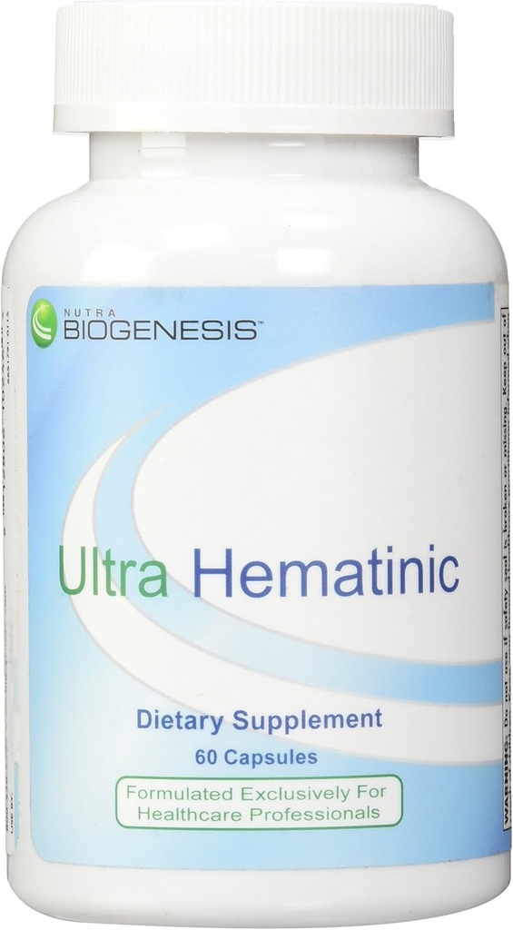 Nutra BioGenesis - Ultra Hematinic - ברזל, ויטמין B ו-Copper for Iron Absorption, RBC תמיכה ואנרגיה - 60 קפסולות
