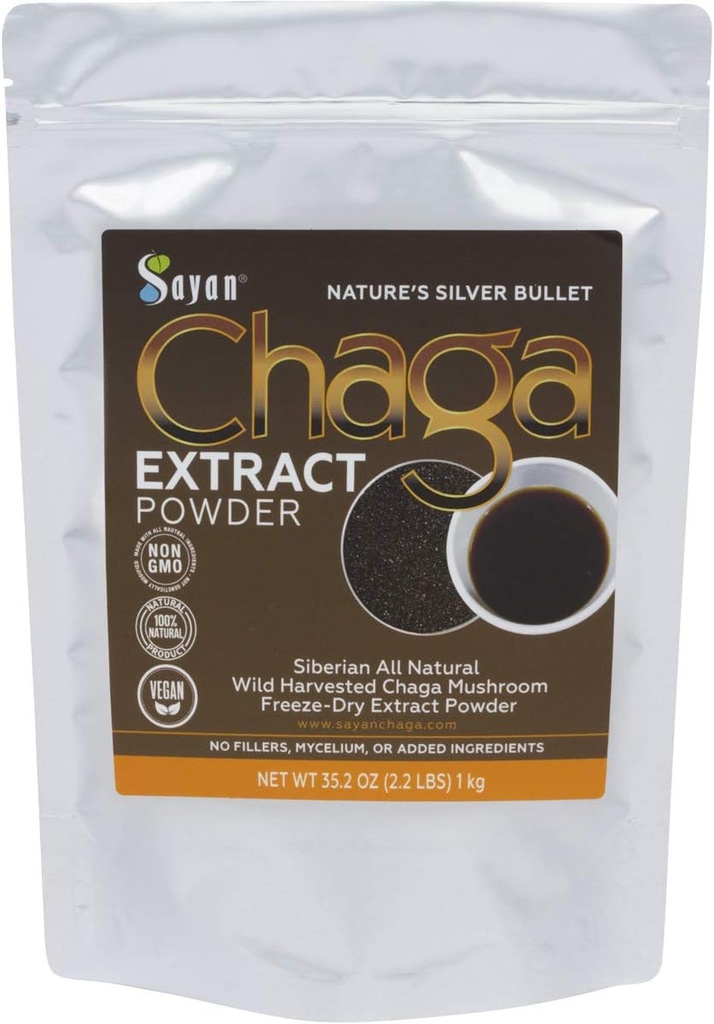 Sayan Chaga Mushroom אבקת (2.2 Lb) - Freeze Dried סיביר Wild Harvested - תה אנטי-חמצן אורגני עבור Immune ו- Digest Support - Focus, אנרגיה, קלרנס, בריאות - ללא תוספת