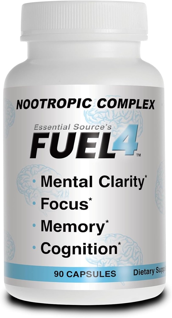 שמן 4 Nootropic Brain Support תוסף - Focus & Mental Clarity קפסולות עם ויטמין D3, גינקו בילובה, Cognivia, Alpha GPC, DMAE & Huperzine A - Non-GMO, מיוצר בארה"ב - 90 ווג'י קפסולות