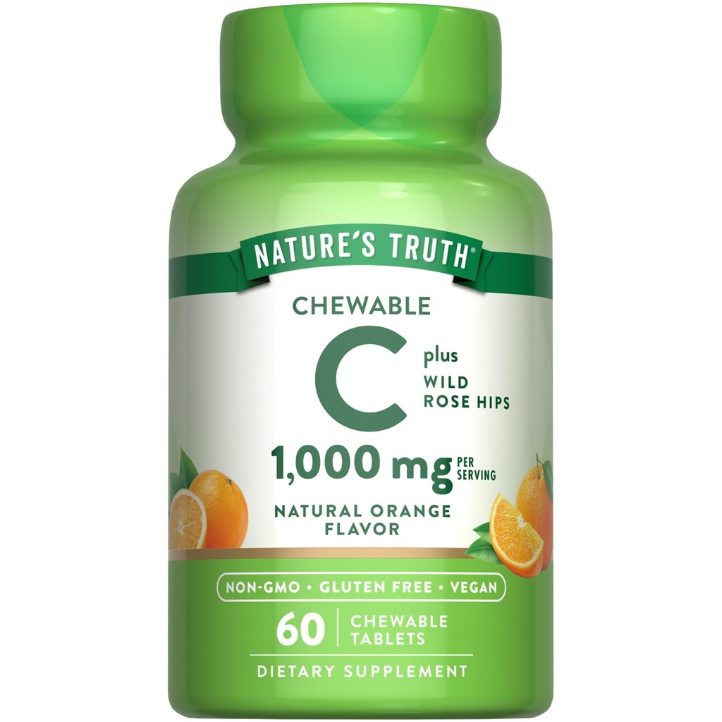 האמת של הטבע Chewable ויטמין C עם רוז היפs | 1000 מ"ג | 60 טבליות | טבעוני, non-GMO & Gluten Free Supplement