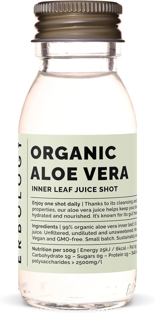 Erbology אורגני Aloe Vera Juice 12 Daily Shots (2 fl oz) - תמיכה אימנטית ו Detox - מ Inner Leaf - ישר מחוות בספרד - Undiluted - No Add Sugar - Non-GMO - Recyclable Glass Bottle