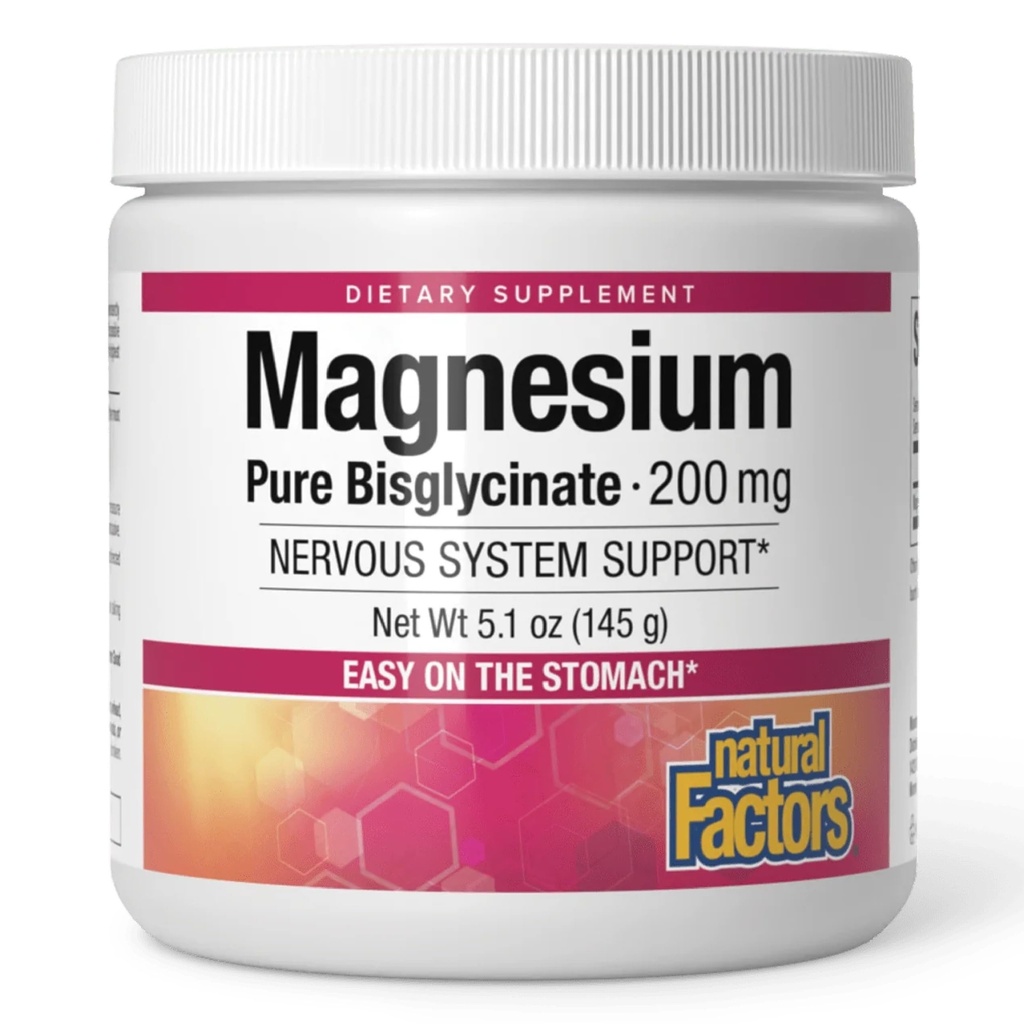 Natural Factors Magnesium Bisglycinate אבקת - Whole-Body Health Support - Natural Magnesium Supplement תומך בחוזק העצם ובריאות - 5.1 oz (50 משרתים)