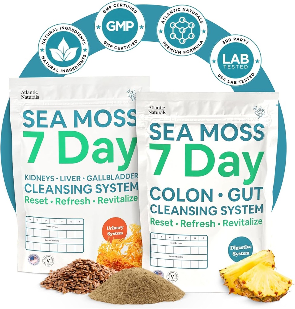 Atlantic Naturals Sea Mosss 7-Day Full Body ניקויse Detox Bundle, אבקת ניקוי קולון עם אבקת Psyllium Husk Senna אבקה ו ים אורגני Mos אבקת Kidney, Liver, Gallbladder, Pineapple Flavor שתו לערבב Mix Mix.