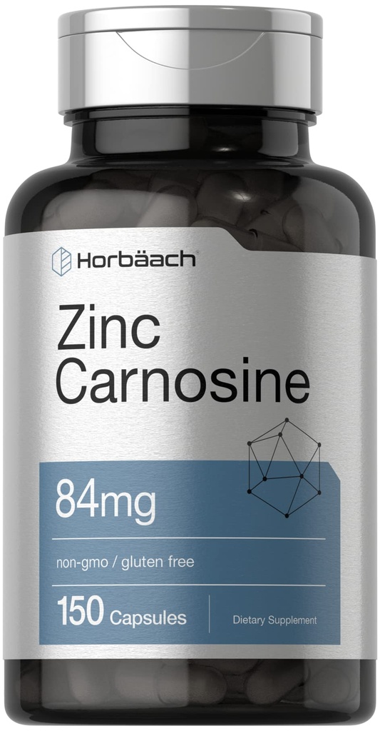Horbäach Zinc Carnosine תוסף | 84 מ"ג לכל קפסולה | 150 Count | Non-GMO & Gluten Free