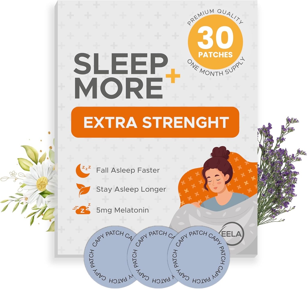 Sleep Patches תוספת כוח למבוגרים - 5 מ"ג מלטונין פטך עם GABA, Magnesium & Valan Root - Sleep Device for Insomnia, הירגעות ולהפחית Fatigue - Sleep Aid שחרור איטי - 30 Patches