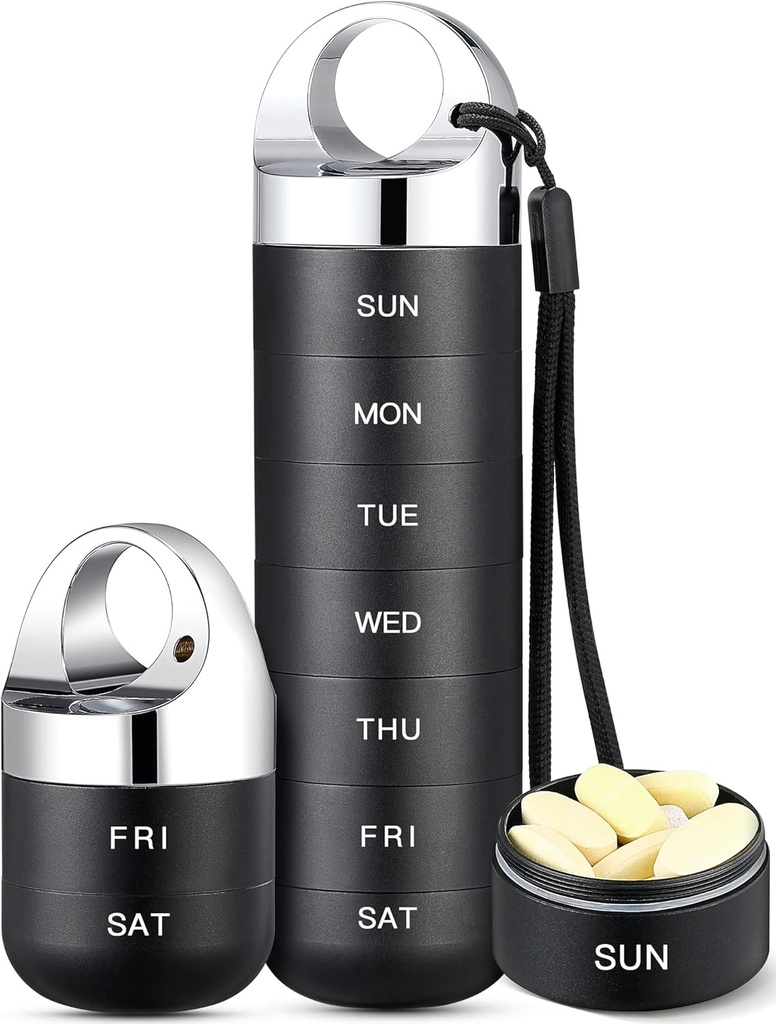Zannaki Metal Travel Pill מארגנת, Portable Waterהוכחות שבועיות Pill Box, גדול אלומיניום Alloy Pill Caseer, BPA חינם 7 Day Daily Medicine ארגן הולדר עבור ויטמין, שמן דגים, תוסף שמן,