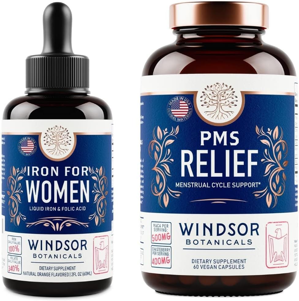 WINDSOR BOTANICALS נוזל ברזל ו- PMS הקלה קפסולות נשים