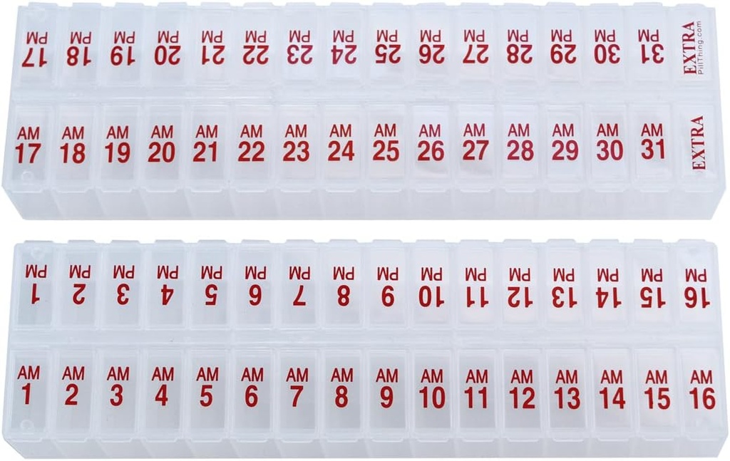 פעמיים-A-Day Monthly Pill Box Planner - AM & PM מארגנת עבור 31 ימים! הגדר כוללת 2 מארגנים בחודש אחד (Clear - 31 Day AM/PM-1 Pack)