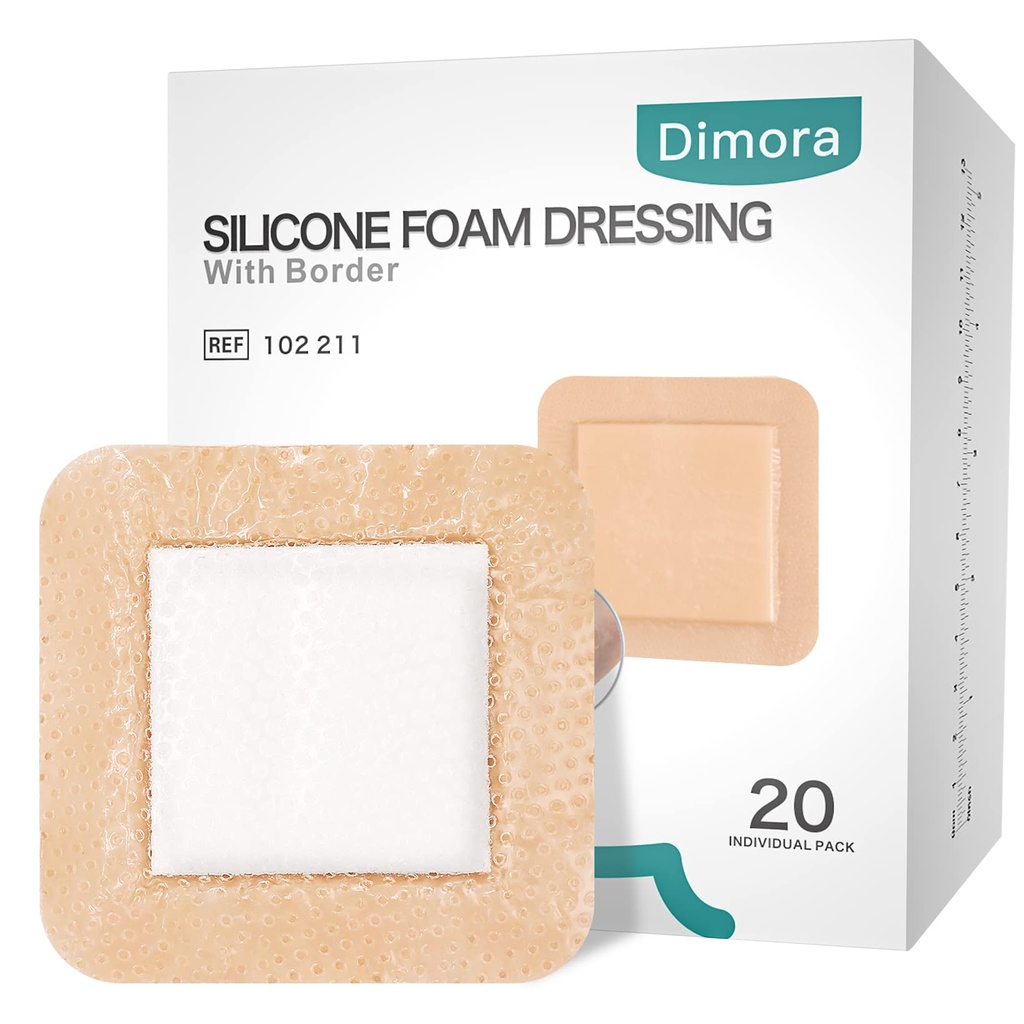 Dimora Silicone Foam Dressing with Border 20 Pack Adhesive 4 "x4" בטיחות מים לבוש בנדאז עבור Wound Care