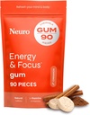 NeuroGum Energy & Focus Gum (Cinnamon, 90 Pieces) | 40 מ"ג טבעי Caffeine + L-theanine + ויטמין B12 & B6 + Xylitol | סוכר חינם Nootropic Brain Performance