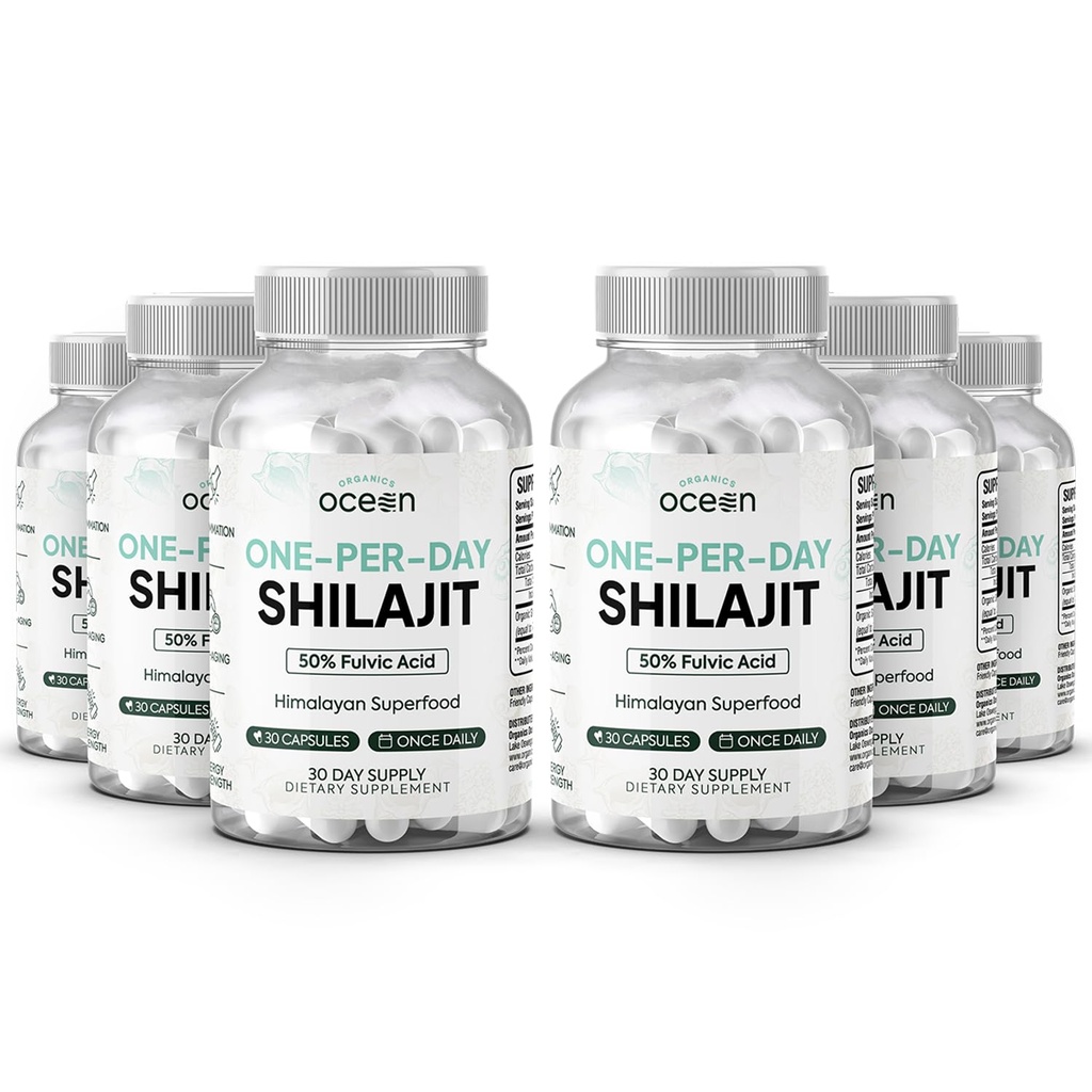 אורגנים Ocean One-Per-Day Shilajit for Men and Women - Natural and Potent Shilajit Supplement for Age-Defying,עצמות העצם, תמיכה הורמונלית ועוד - 6 בקבוקים שילאג'יט קפסולות