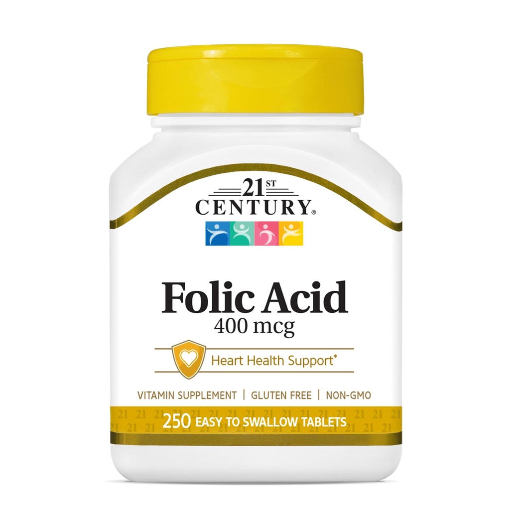 21 המאה Folic Acid 400 mcg טבליות, 250 הרוזן