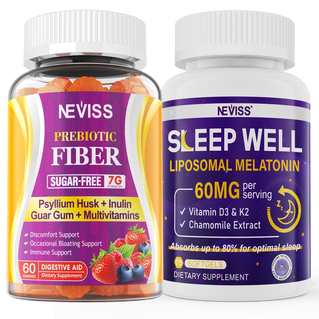 NEVISS Prebiotic סיבים 7G חניכיים למבוגרים + מלטונין 60 מ"ג למבוגרים בונדל