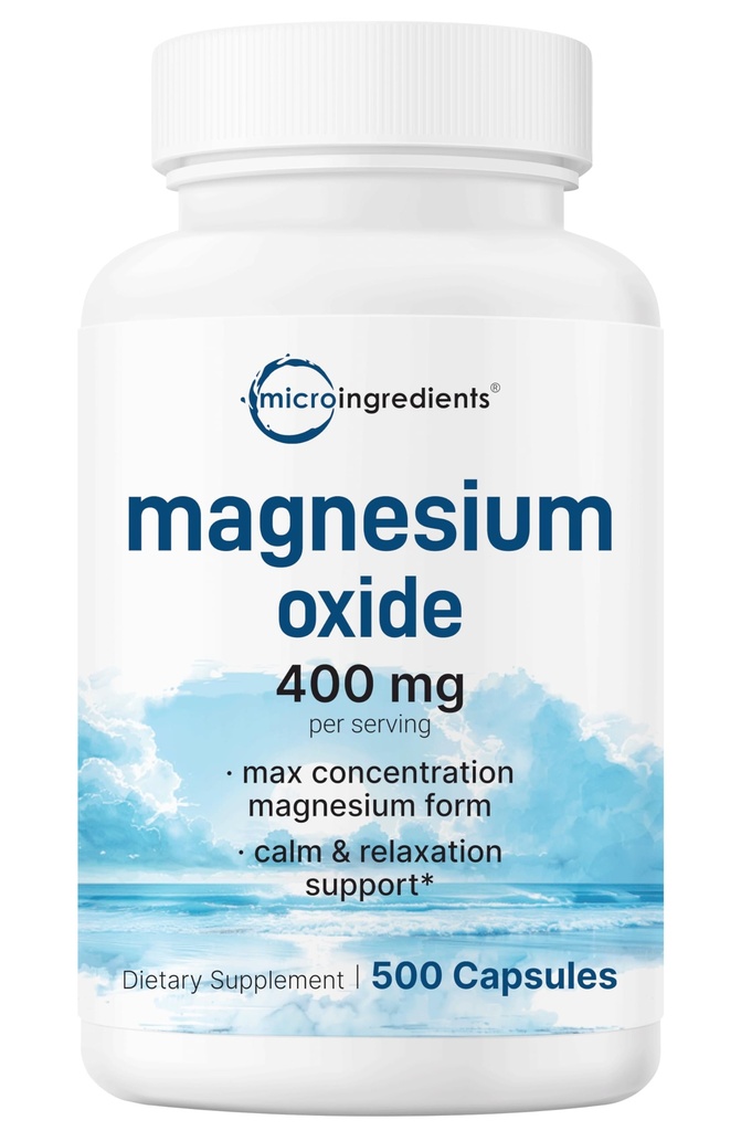 Magnesium Oxide 400 מ"ג, 500 קפסולות | טופס יסוד עבור Max Concentration | תמיכה Calm, שריר ועצב בריאות