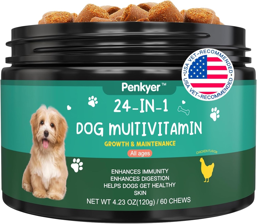 כלבים Multivitamin Chewable ויטמינים לכלבים עם Glucosamine Chondroitin Multivitamins Chews Puppy Treats Skin Coat Heart Health Pet hip & Joint Supports for Dog Immunity Mobility Energy