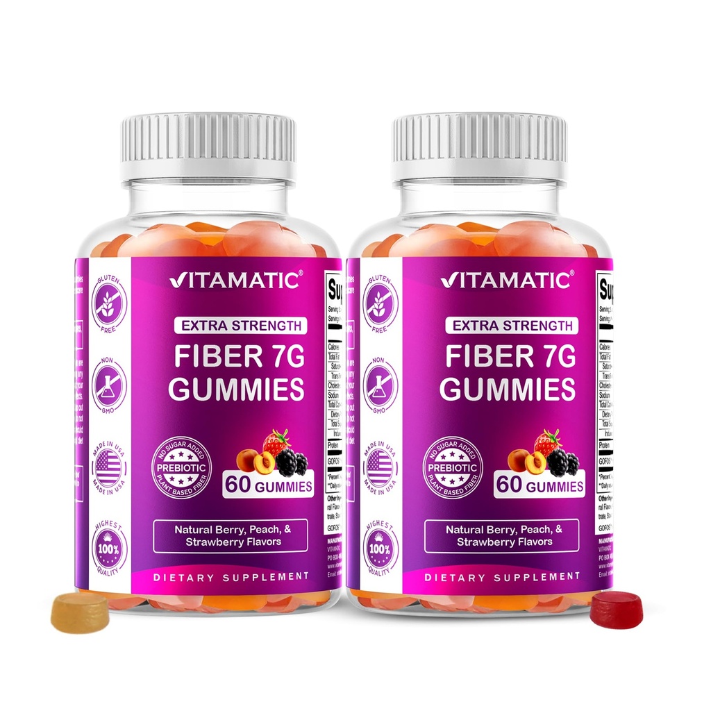 Vitamatic Prebiotics for Adults - 2 Pack (כולל 120 חניכיים) 7g סיבים לשרת | כוח נוסף | Zero Sugar הוסיף | Pectin- Based | בריאות רגילה ותמיכה