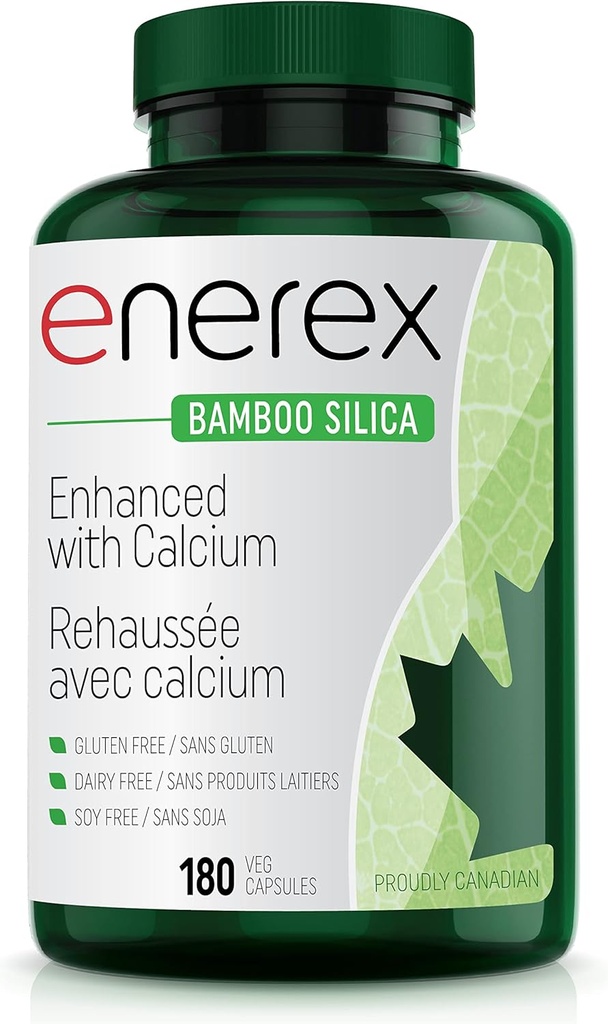 Bamboo Silica עם Calcium Citrate - 180 Veggie Caps for Bone & Dental Health, Enhanced Hair, Skin & Nails growth - תוסף מבוסס צמחי, Bamboo Extract & Organic Silica עבור WellBeing