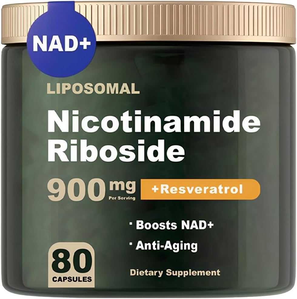 NAD תוסף - NAD Nicotinamide Riboside 900 מ"ג, Resveratrol, Quercetin - NAD תוספת עבור אנטי-Aging, אנרגיה, מיקוד - 80 קפסולות
