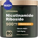 NAD תוסף - NAD Nicotinamide Riboside 900 מ"ג, Resveratrol, Quercetin - NAD תוספת עבור אנטי-Aging, אנרגיה, מיקוד - 80 קפסולות