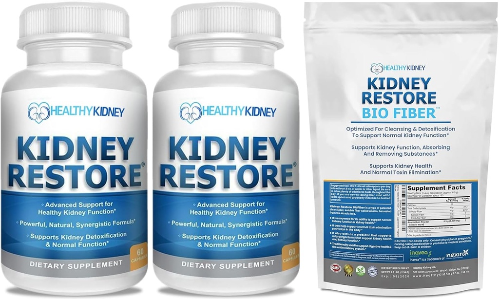 Kidney ניקויse ו- Kidney Health תוסף כדי לתמוך בתפקוד קידני רגיל 60 caps-2 Pack + Biofi, Kidney ניקויse Detox & תיקון - תוספת תמיכה קידני מנוחה & Kidney 2.5 LBS