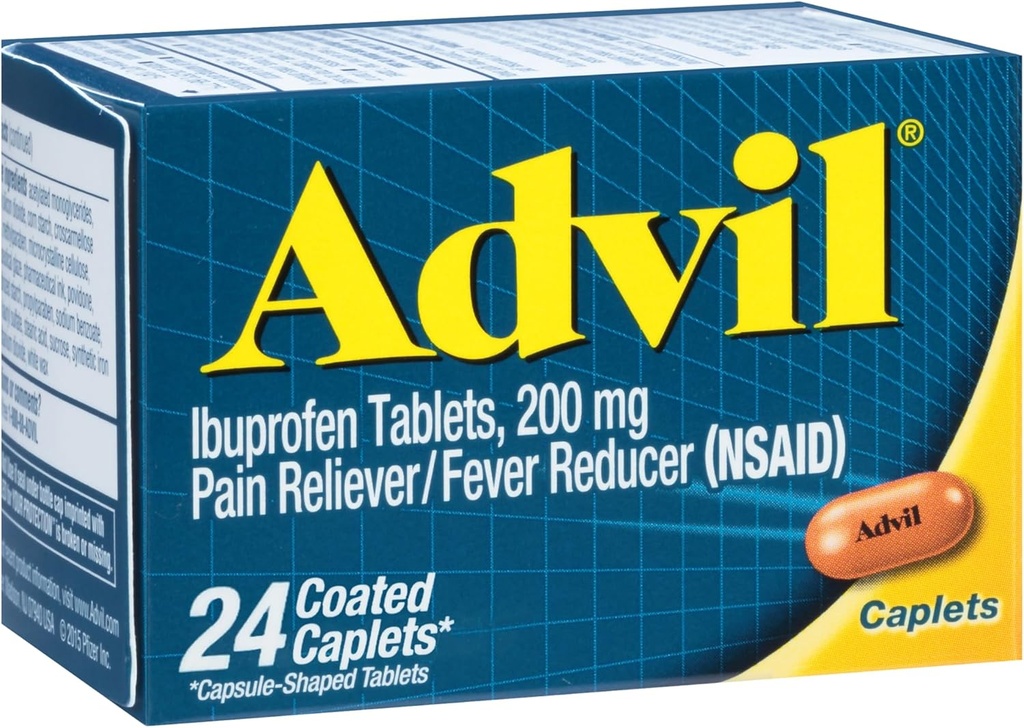 עו"ד Ibuprofen Coated Caplets Pain Reliever ו Fever מפחית 200 מיליגרם 24Ct