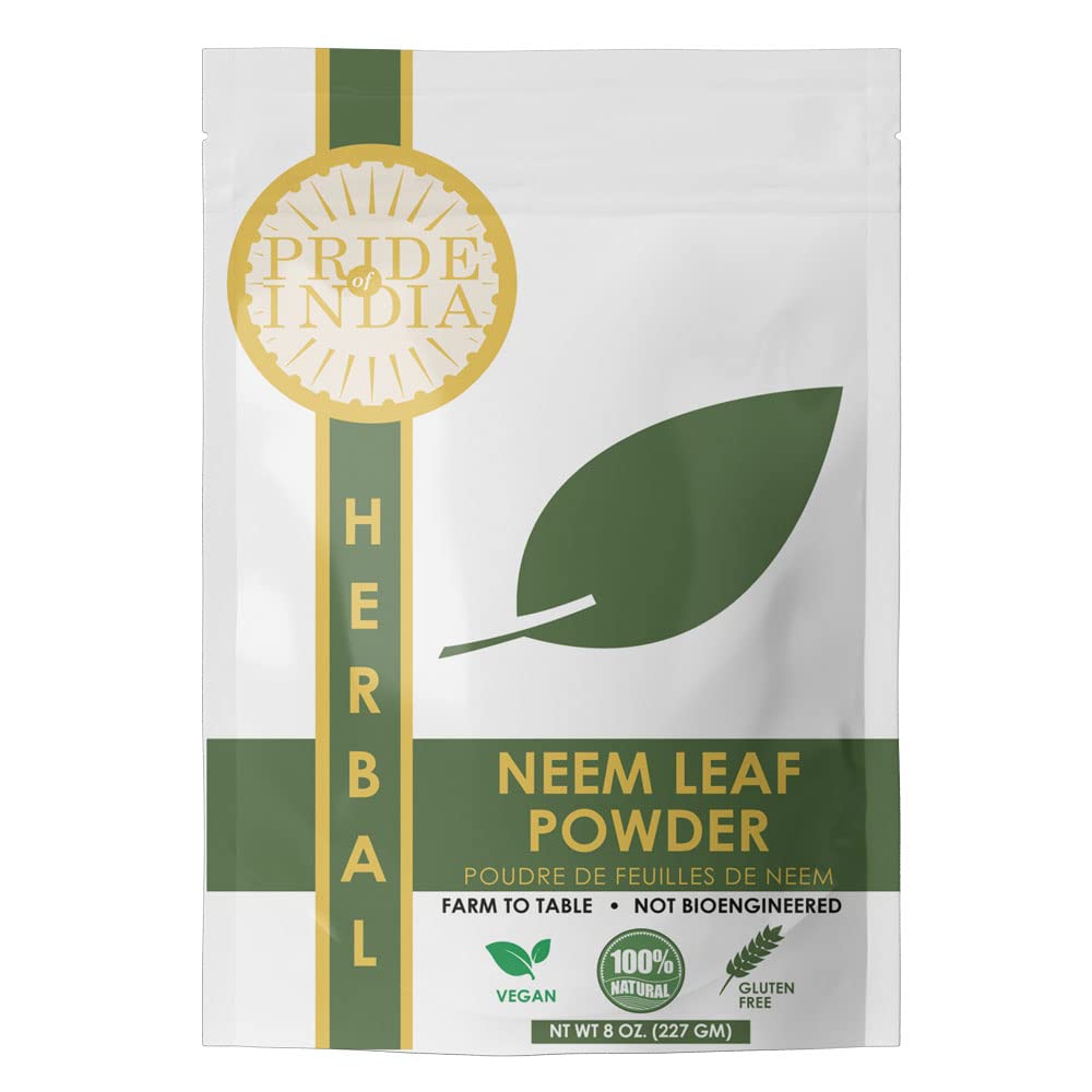 גאווה של הודו | Natural Neem / Margosa Herb אבקת 8 oz (227 gm) | מזון סופר מזון צמחי מרפא - להוסיף את זה Smoothies, Juices & Dips | Bitter, Earthy & Astringent Taste